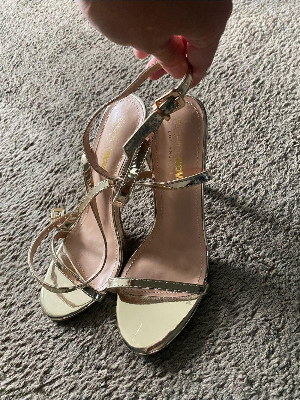 Fashion Nova Metallic Gold Strappy Block Heels